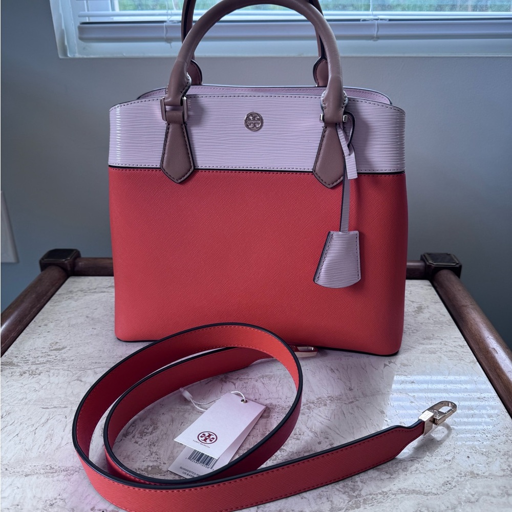 Tory Burch Orange and Pink Robinson Tote